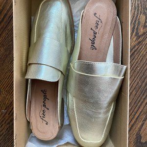 NWT Free People At Ease Gold Mule Loafer (Never worn sticker still on shoe)